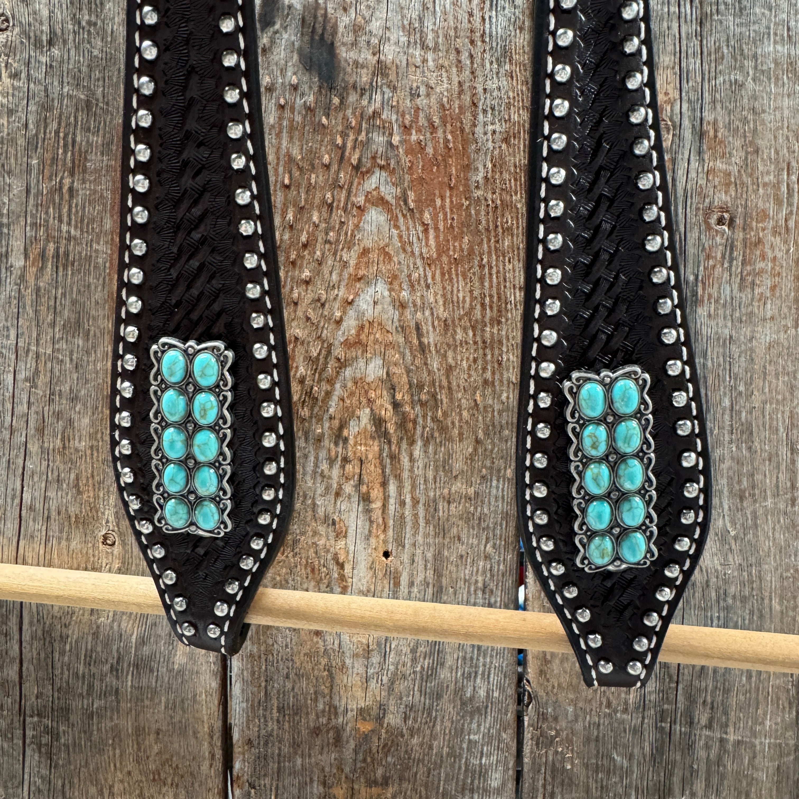 Dark Oil Silver Dot Antique Silver Turquoise Browband | One Ear Tack Set #BBBC500