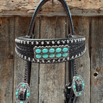 Dark Oil Silver Dot Antique Silver Turquoise Browband | One Ear Tack Set #BBBC500