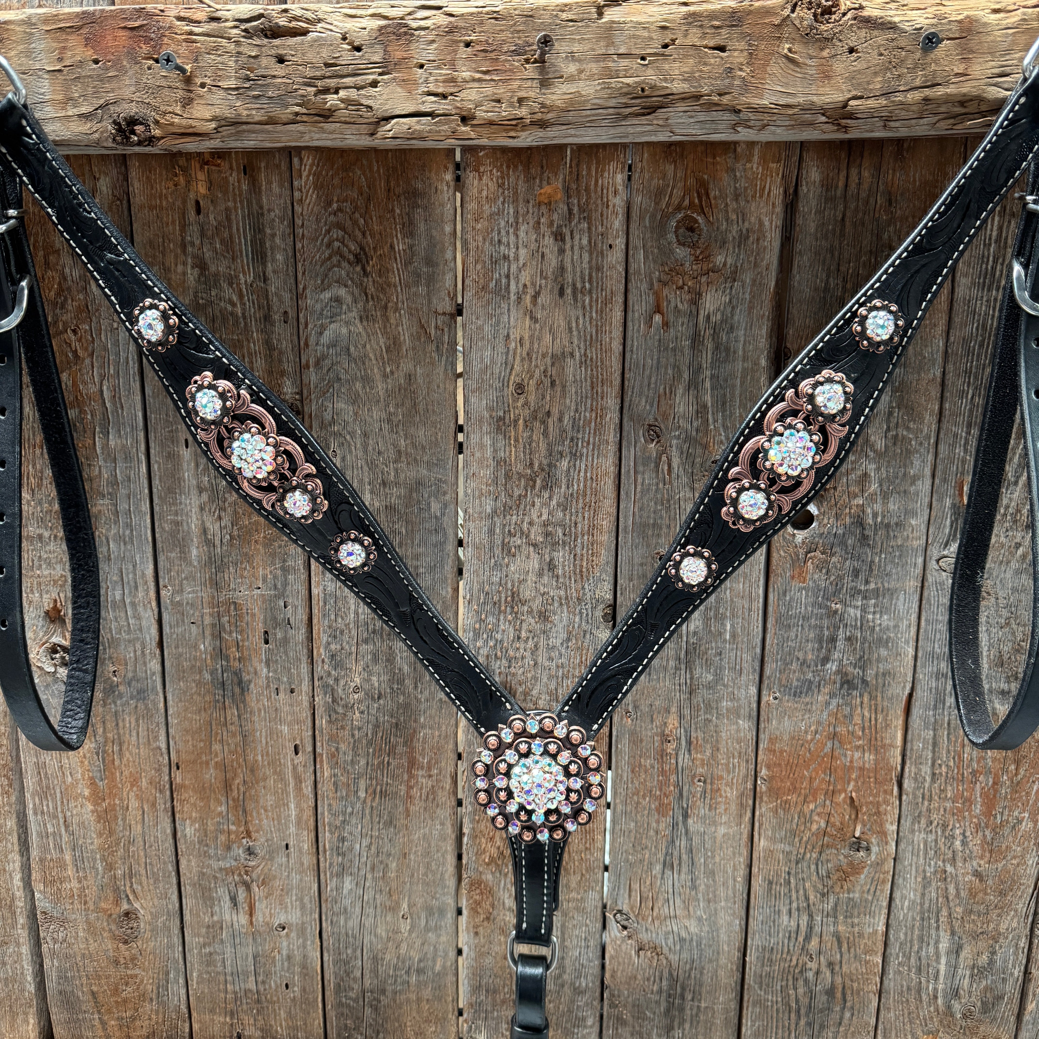 Black Floral AB Browband | One Ear Tack Set #BBBC501