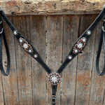 Black Floral AB Browband | One Ear Tack Set #BBBC501