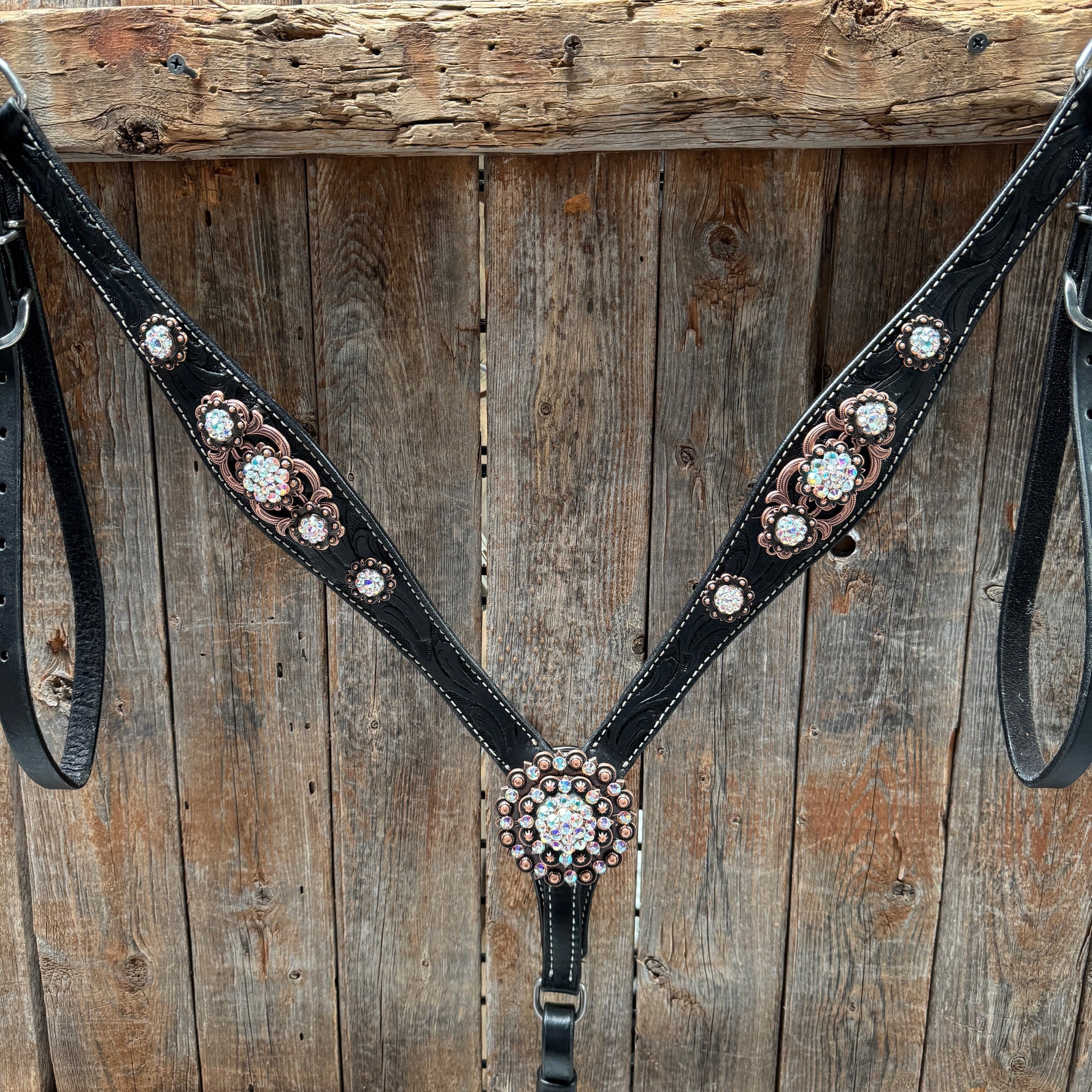 Black Floral AB Browband | One Ear Tack Set #BBBC501