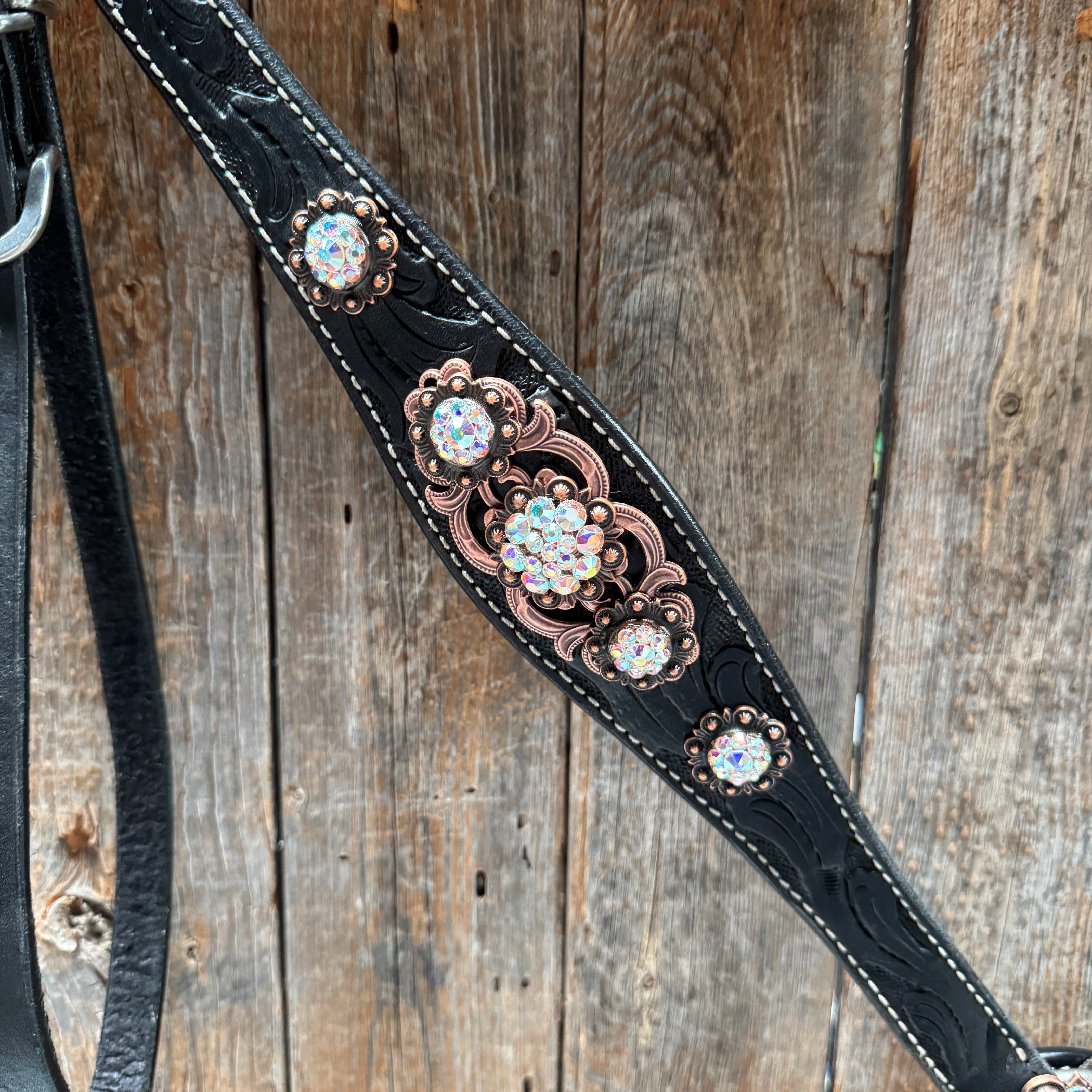 Black Floral AB Browband | One Ear Tack Set #BBBC501