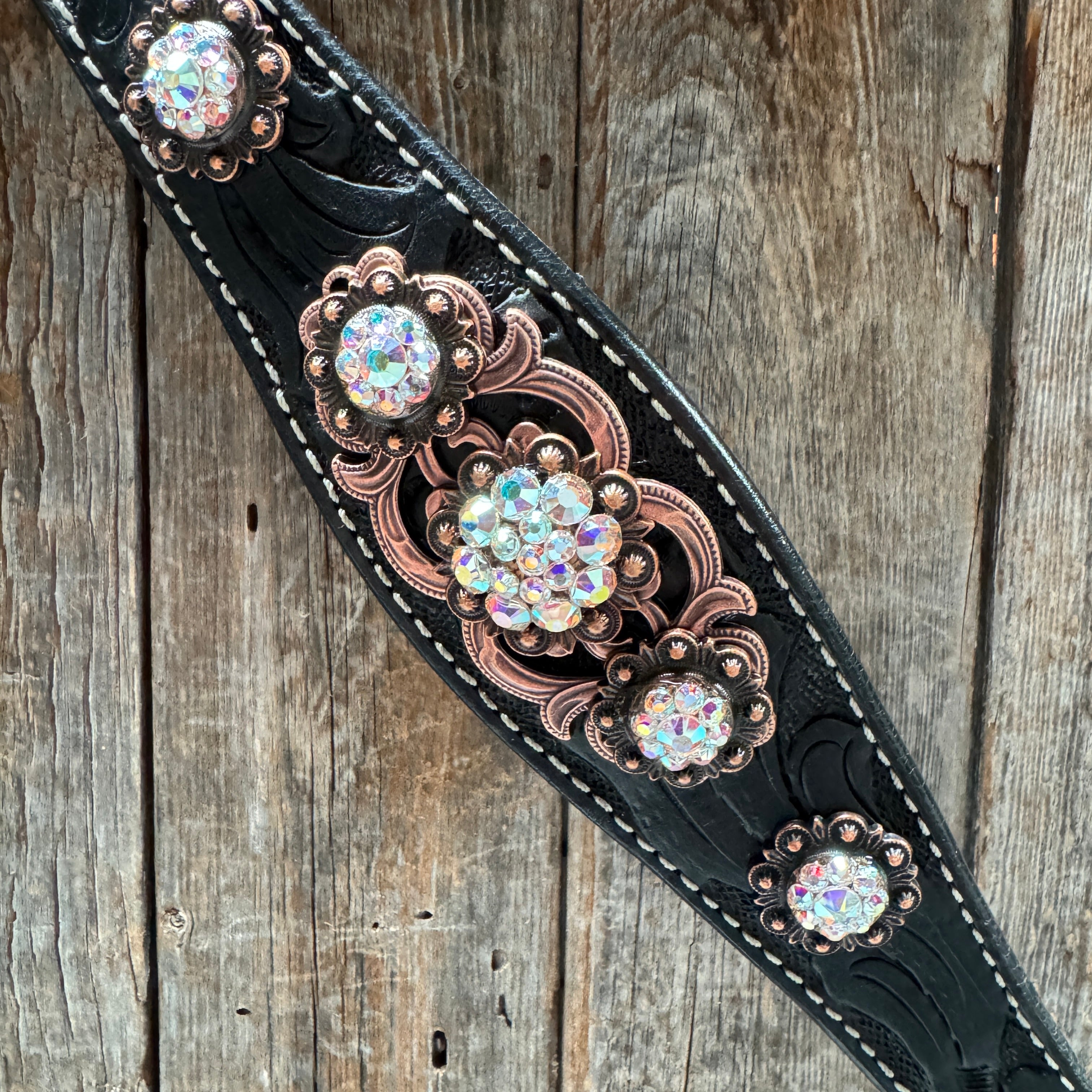 Black Floral AB Browband | One Ear Tack Set #BBBC501