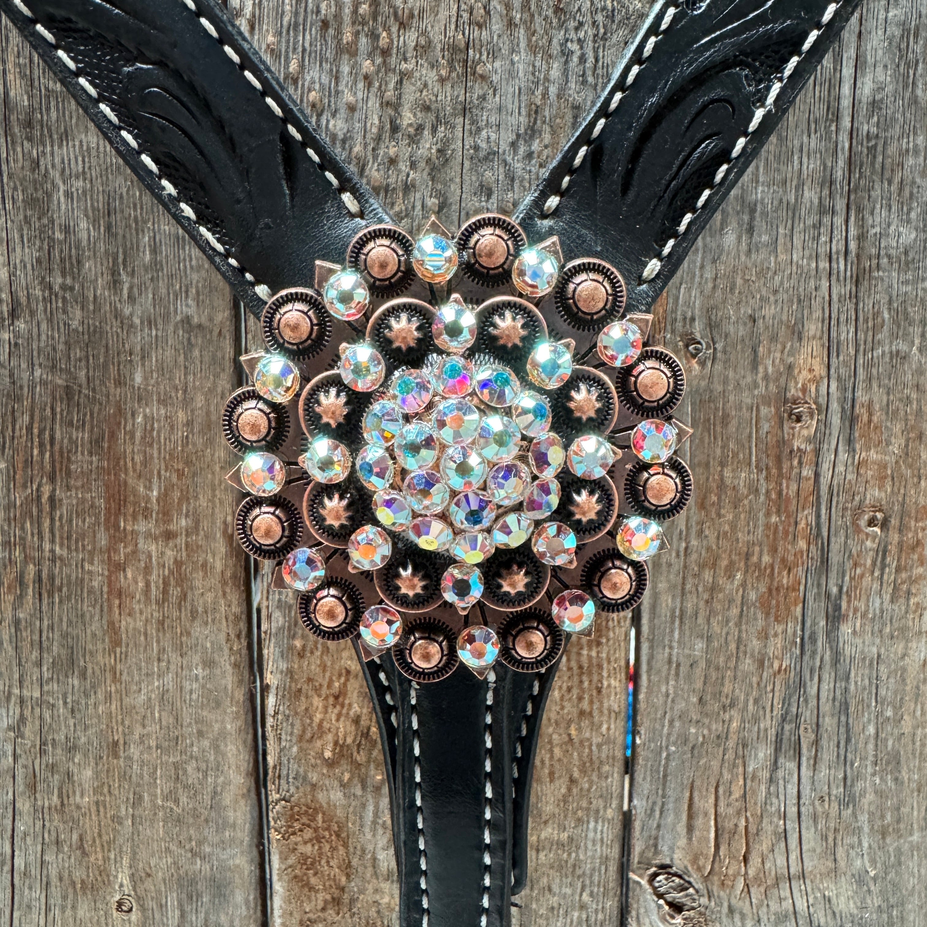 Black Floral AB Browband | One Ear Tack Set #BBBC501
