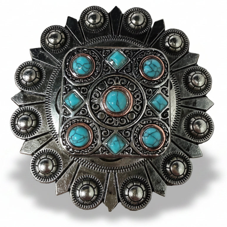 Antique Silver and Copper Square Turquoise Western Conchos W243