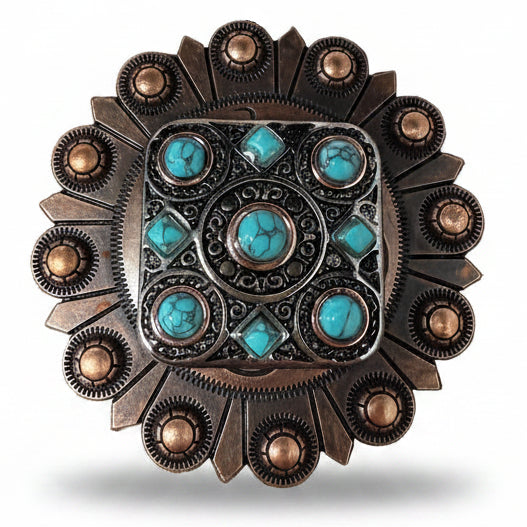 Antique Silver and Copper Square Turquoise Western Conchos W243