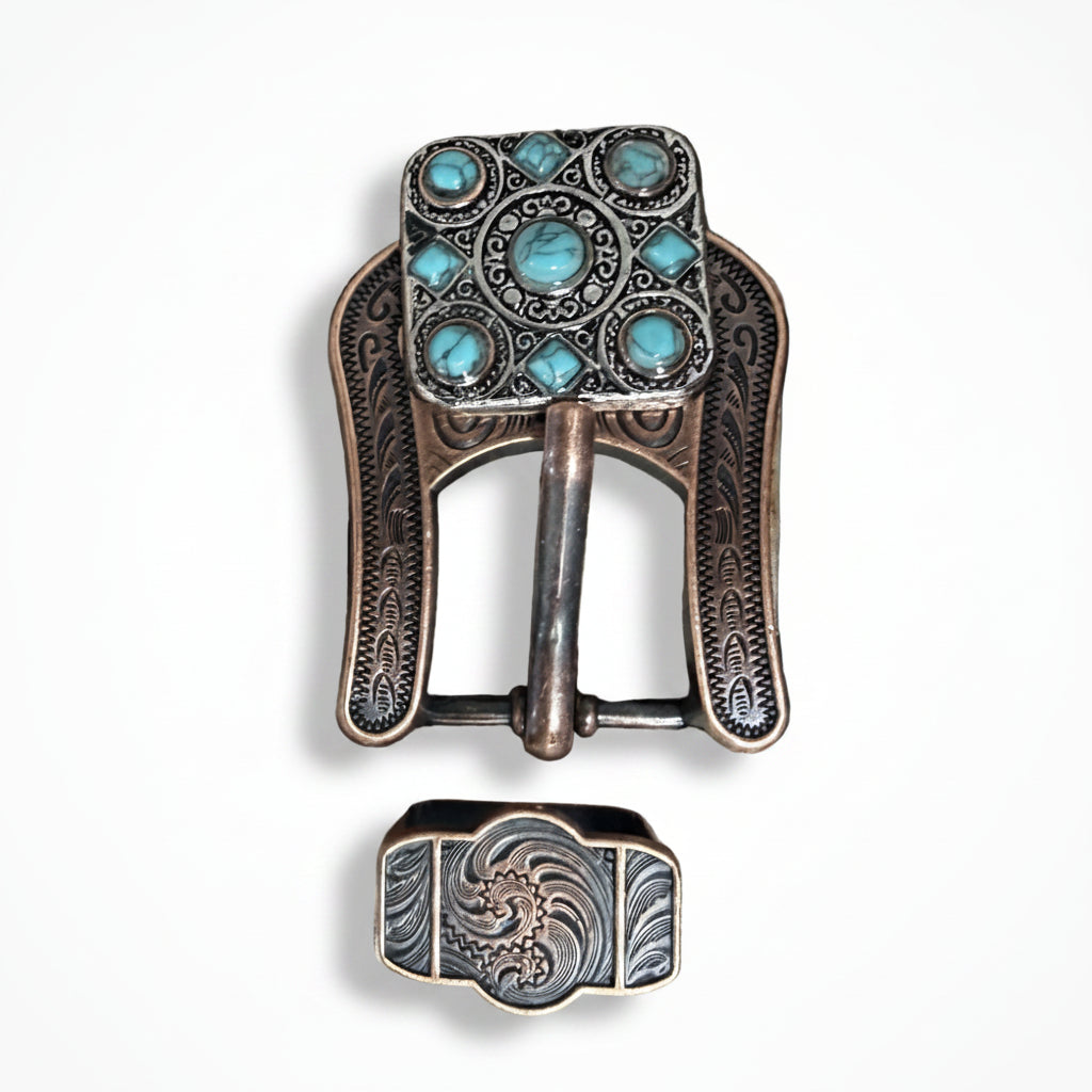Antique Silver and Copper Square Turquoise Western Conchos W243