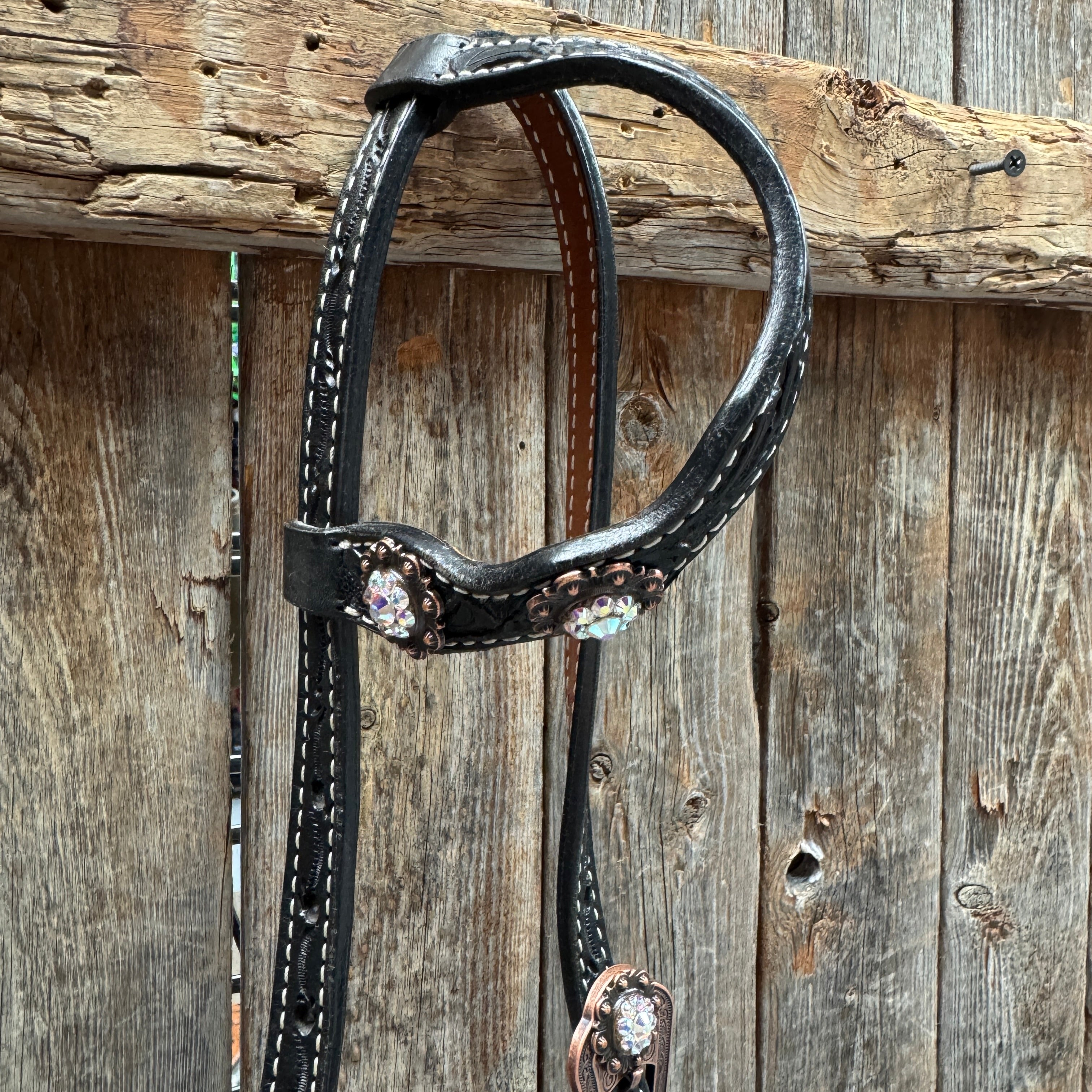 Black Floral AB Browband | One Ear Tack Set #BBBC501