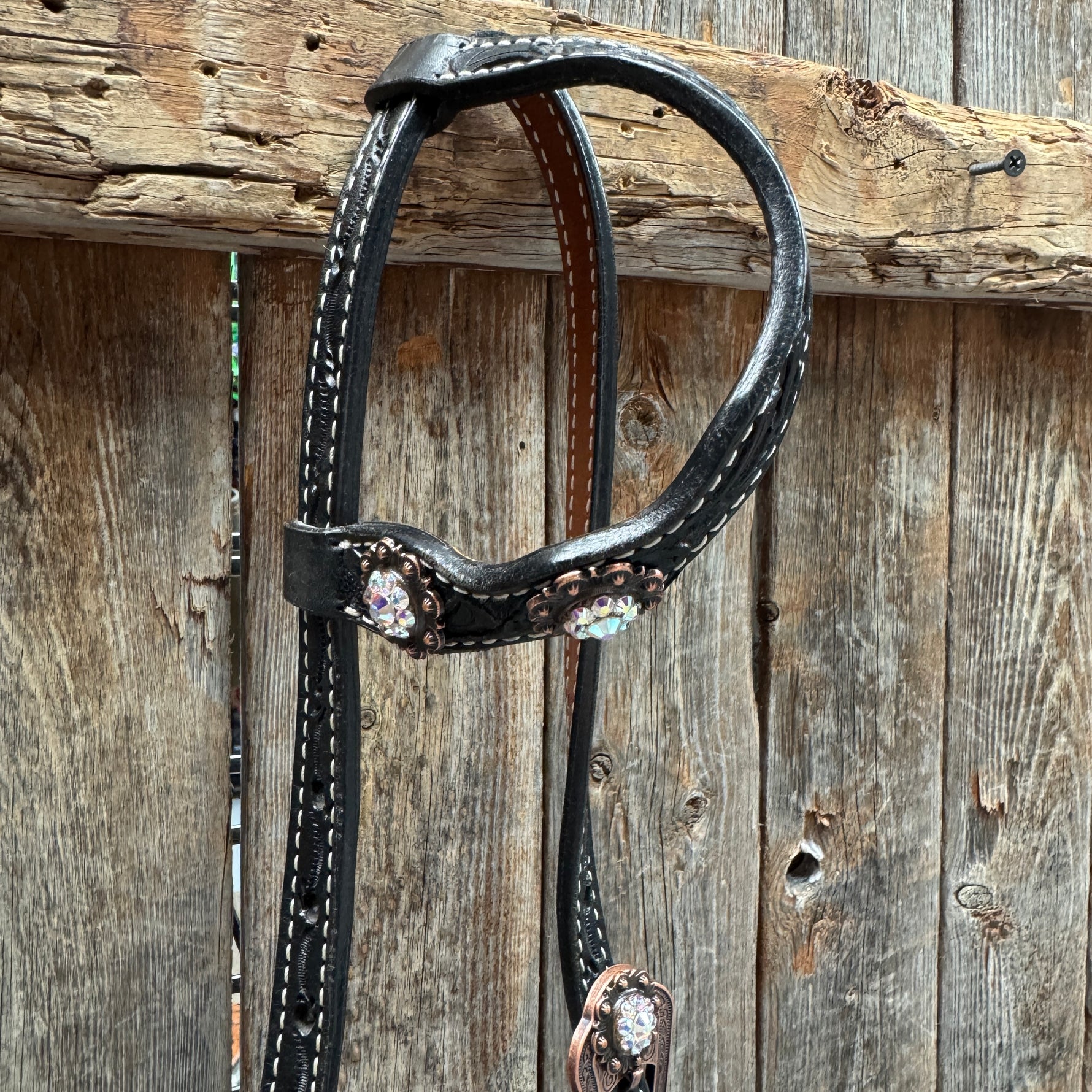 Black Floral AB Browband | One Ear Tack Set #BBBC501