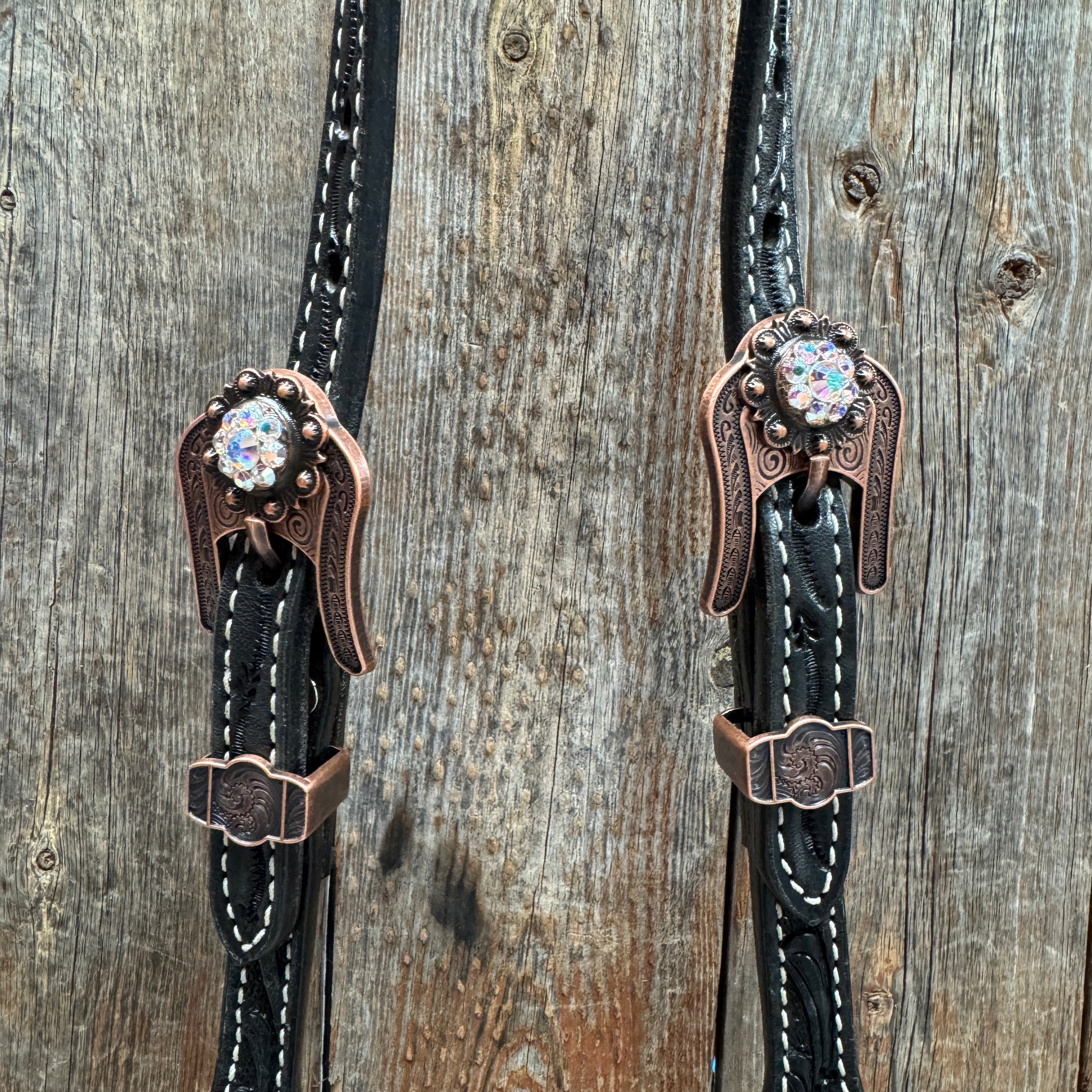Black Floral AB Browband | One Ear Tack Set #BBBC501