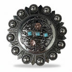 Antique Silver and Copper Turquoise Floral Western Conchos W245