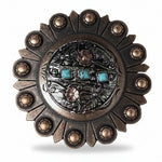 Antique Silver and Copper Turquoise Floral Western Conchos W245