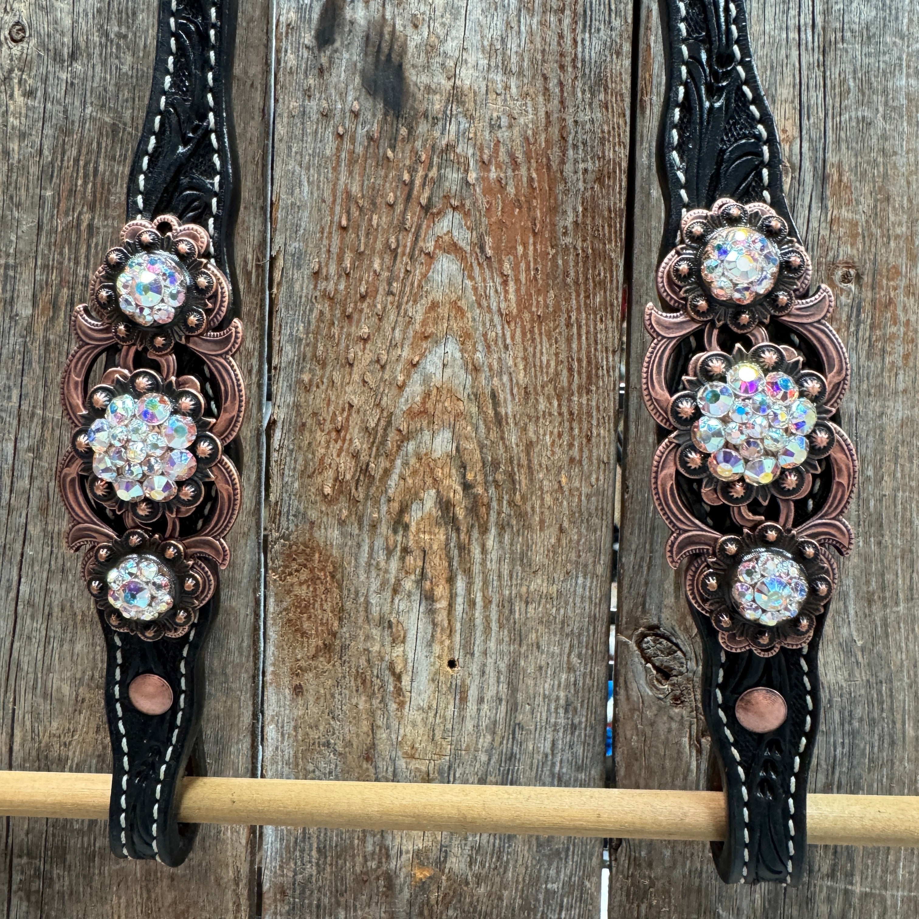 Black Floral AB Browband | One Ear Tack Set #BBBC501