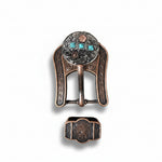 Antique Silver and Copper Turquoise Floral Western Conchos W245