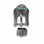 Antique Silver and Copper Turquoise Floral Western Conchos W245