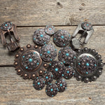 Antique Silver with Copper Petals and Turquoise Western Concho W246