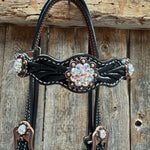 Black Floral AB Browband | One Ear Tack Set #BBBC501