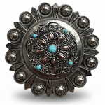 Antique Silver with Copper Petals and Turquoise Western Concho W246