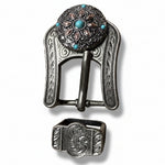 Antique Silver with Copper Petals and Turquoise Western Concho W246