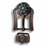Antique Silver with Copper Petals and Turquoise Western Concho W246