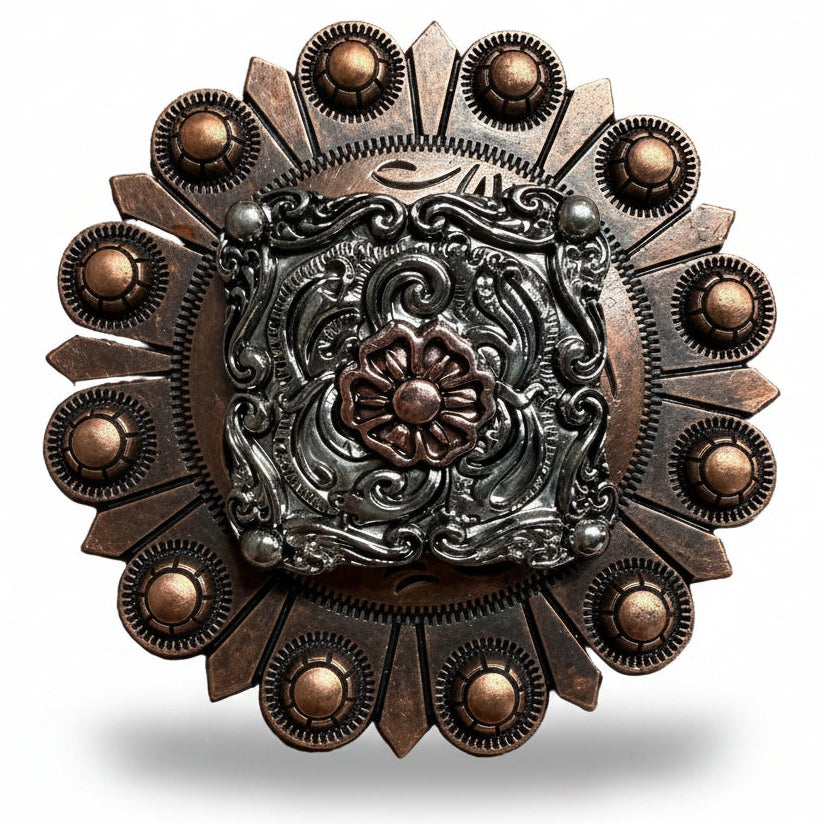 Antique Silver Square Floral Western Concho W247
