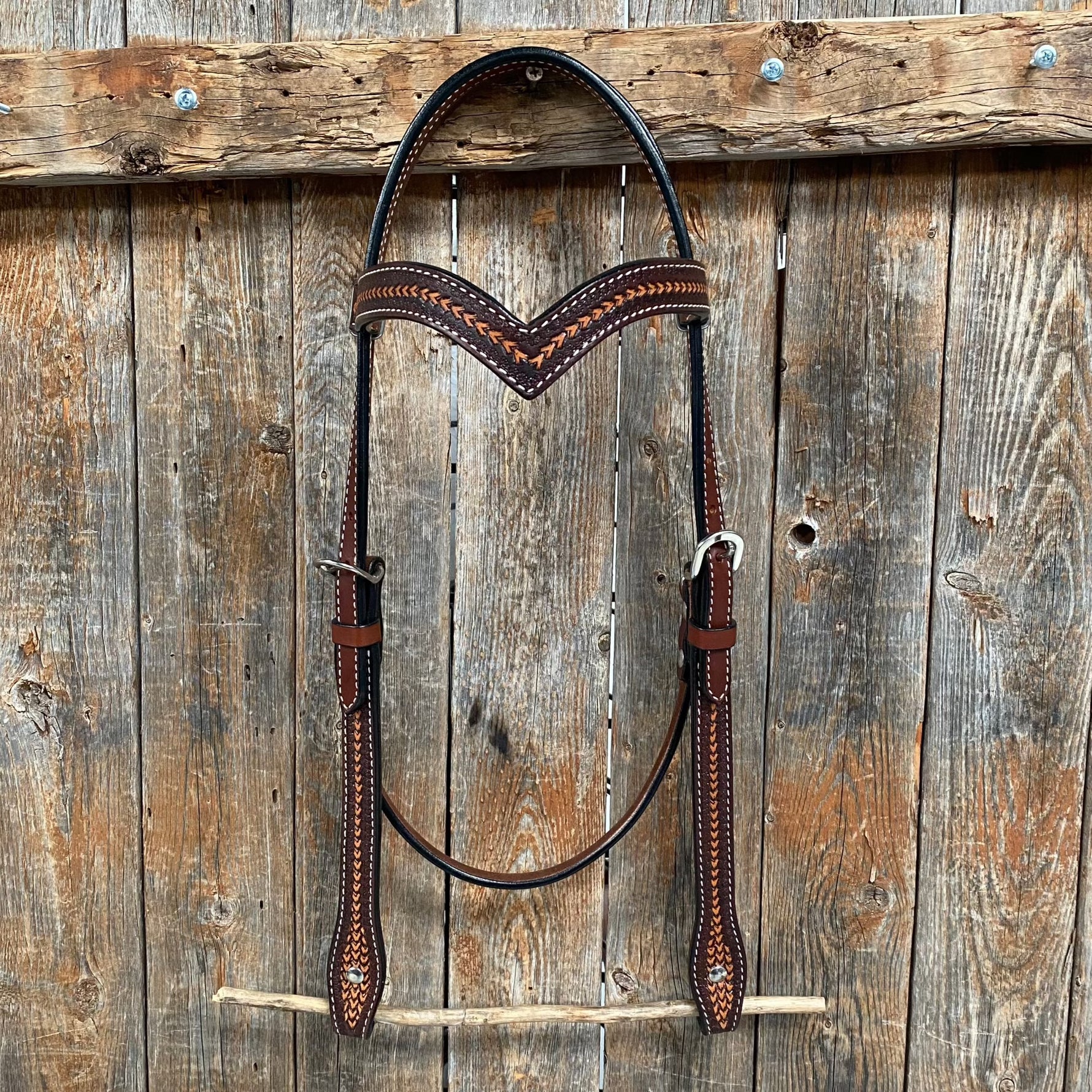 Foxtail Tooling Two Tone V-Browband Headstall / Bridle #24335
