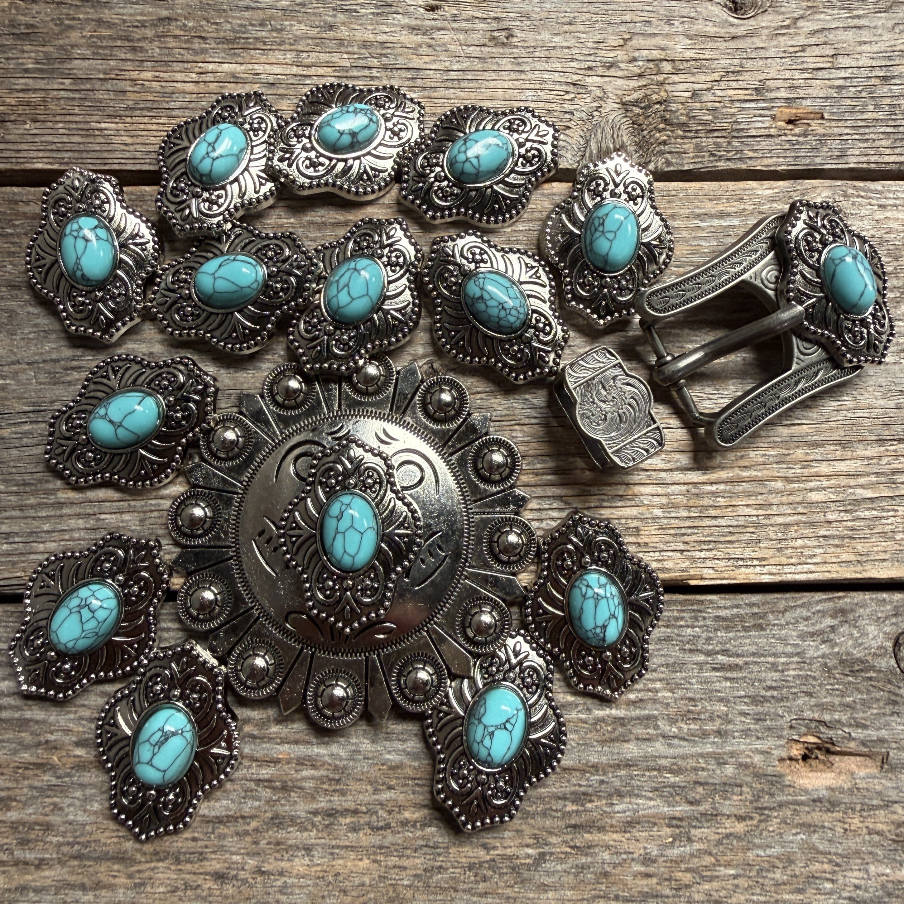 Antique Silver Shield with Turquoise Stone Western Concho W252
