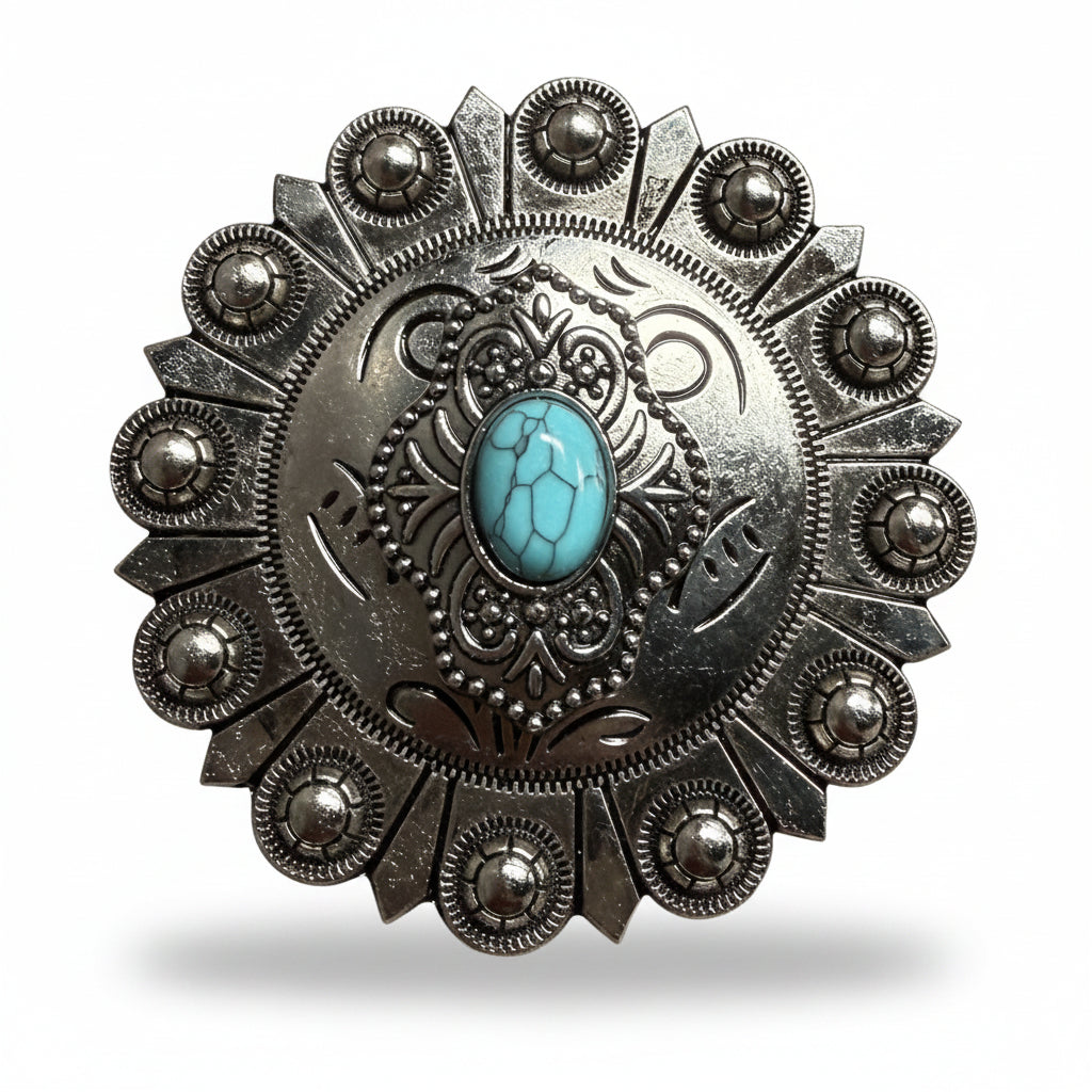 Antique Silver Shield with Turquoise Stone Western Concho W252