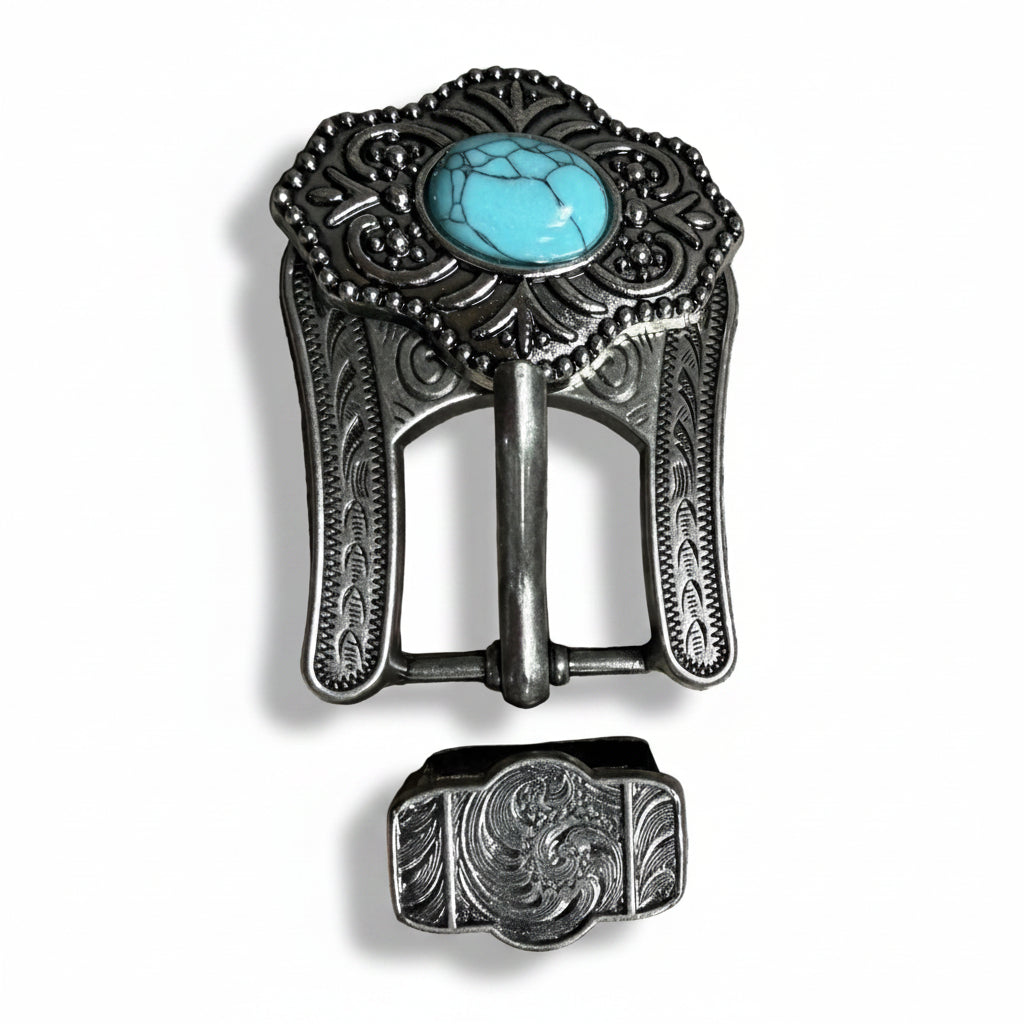 Antique Silver Shield with Turquoise Stone Western Concho W252