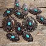 Oblong Antique Silver and Copper Turquoise Western Conchos W254