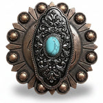 Oblong Antique Silver and Copper Turquoise Western Conchos W254