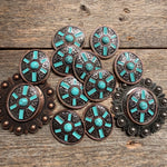 Oval Antique Silver and Copper Turquoise Western Conchos W255