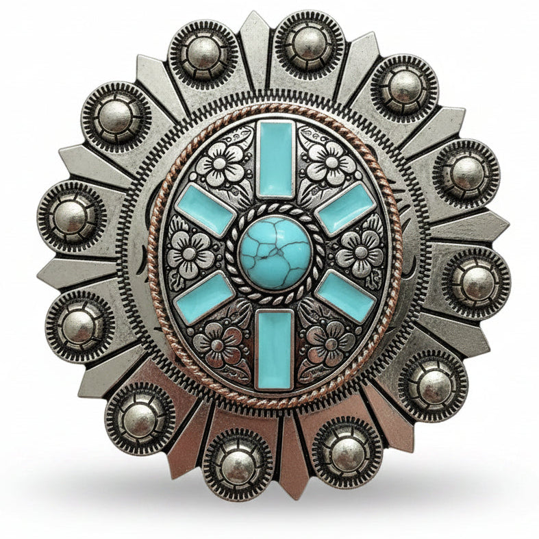 Oval Antique Silver and Copper Turquoise Western Conchos W255