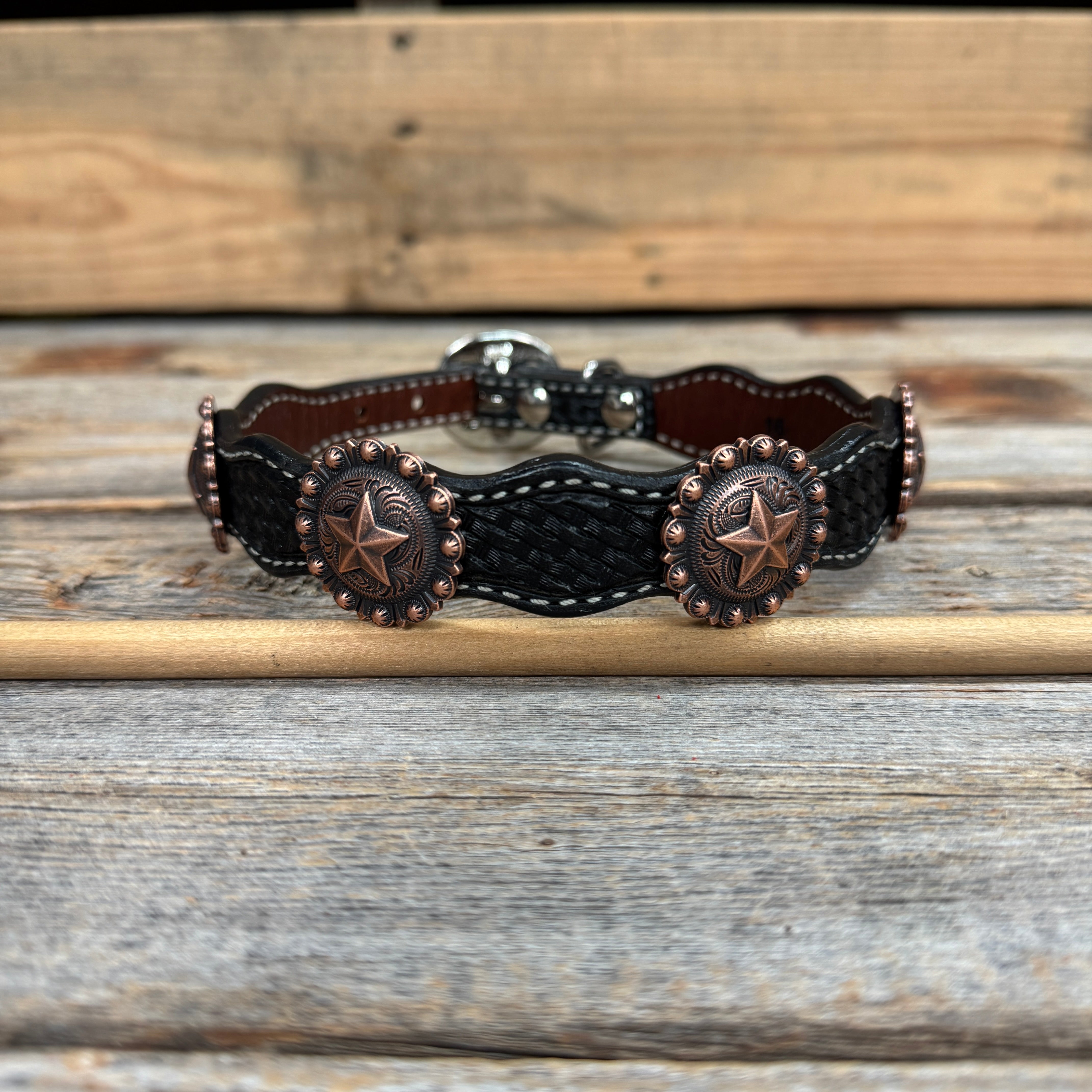 Genuine Leather Dog Collar With Copper Star Concho 12" to 22" W175L | DC4