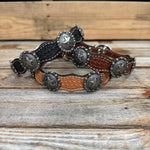 Genuine Leather Dog Collar With Antique Silver Star Concho 12" to 22" W174L | DC9