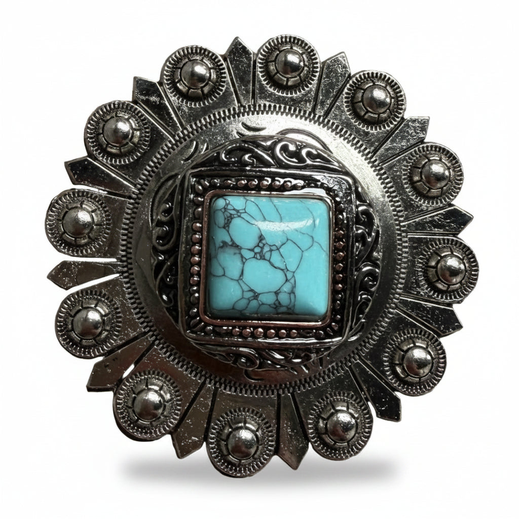 Antique Silver and Copper Dot Turquoise Concho W258