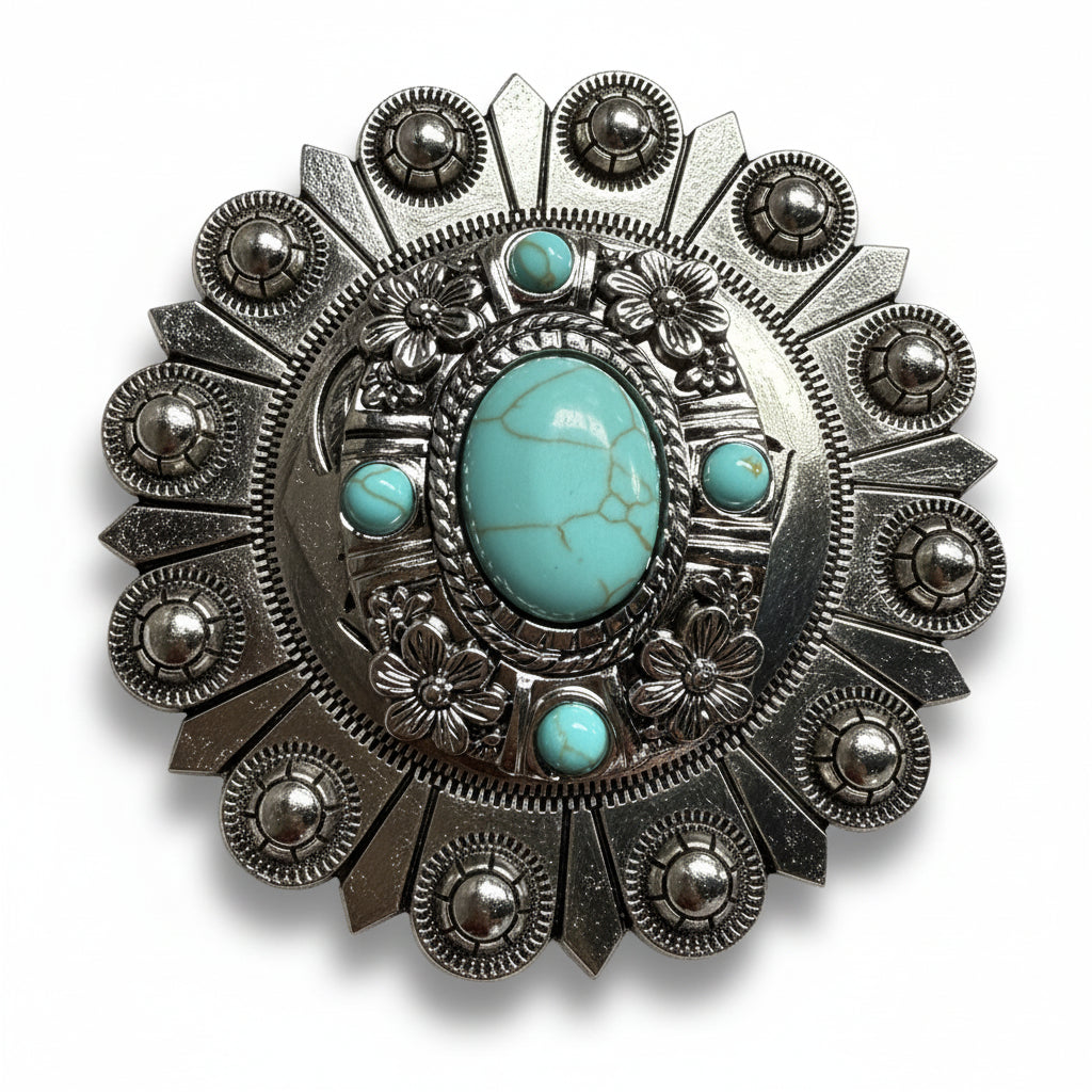 Antique Silver Floral and Turquoise Concho W260