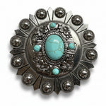 Antique Silver Floral and Turquoise Concho W260