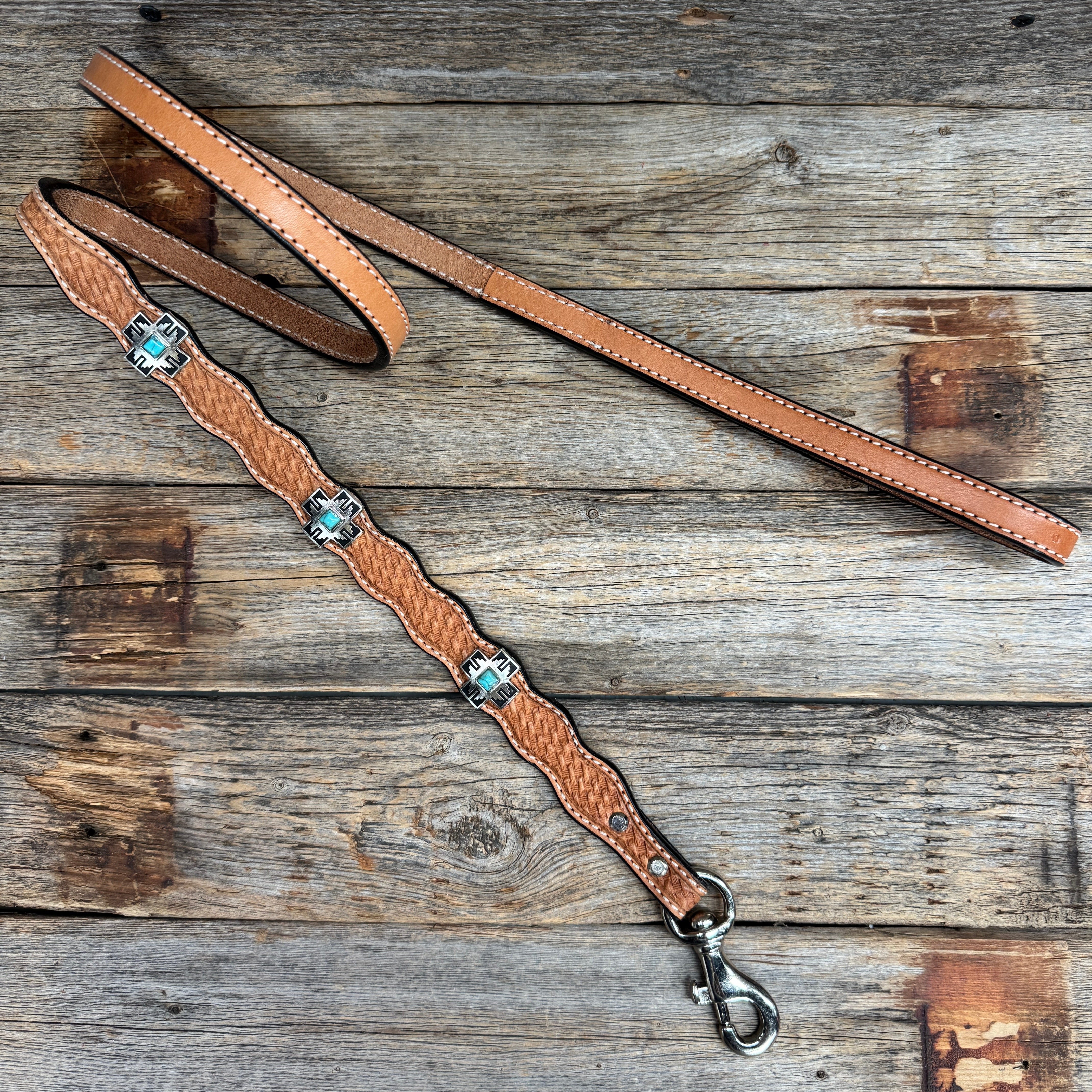Genuine Leather Dog Collar or Leash With Antique Silver Southwest Conchos 12" to 22" W201S | DC79