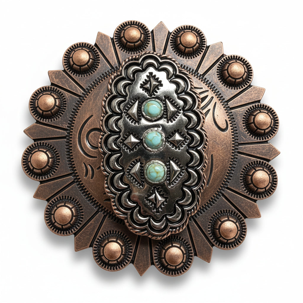 Antique Silver and Copper Oval Scallop Concho W261