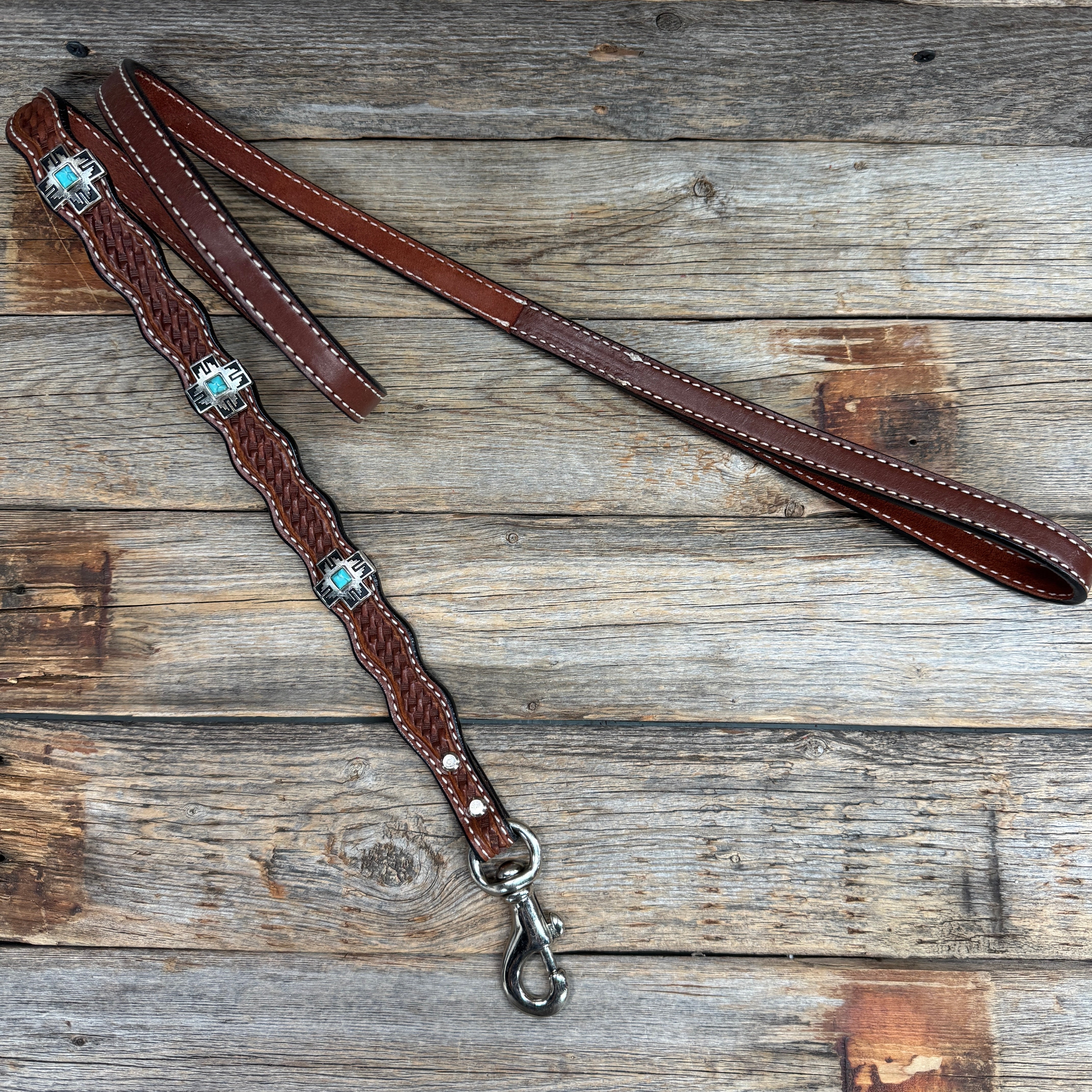 Genuine Leather Dog Collar or Leash With Antique Silver Southwest Conchos 12" to 22" W201S | DC79