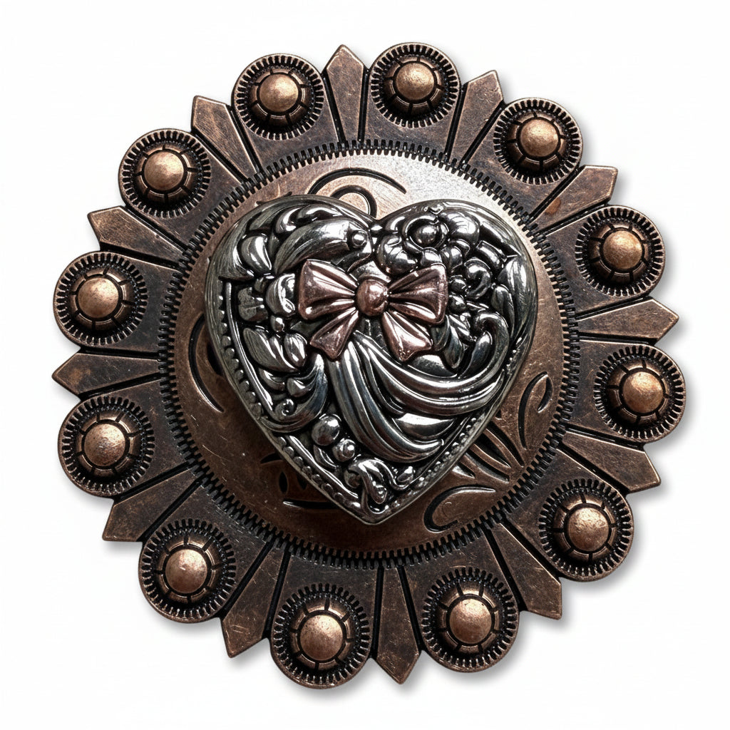 Antique Silver and Copper Heart Concho W263