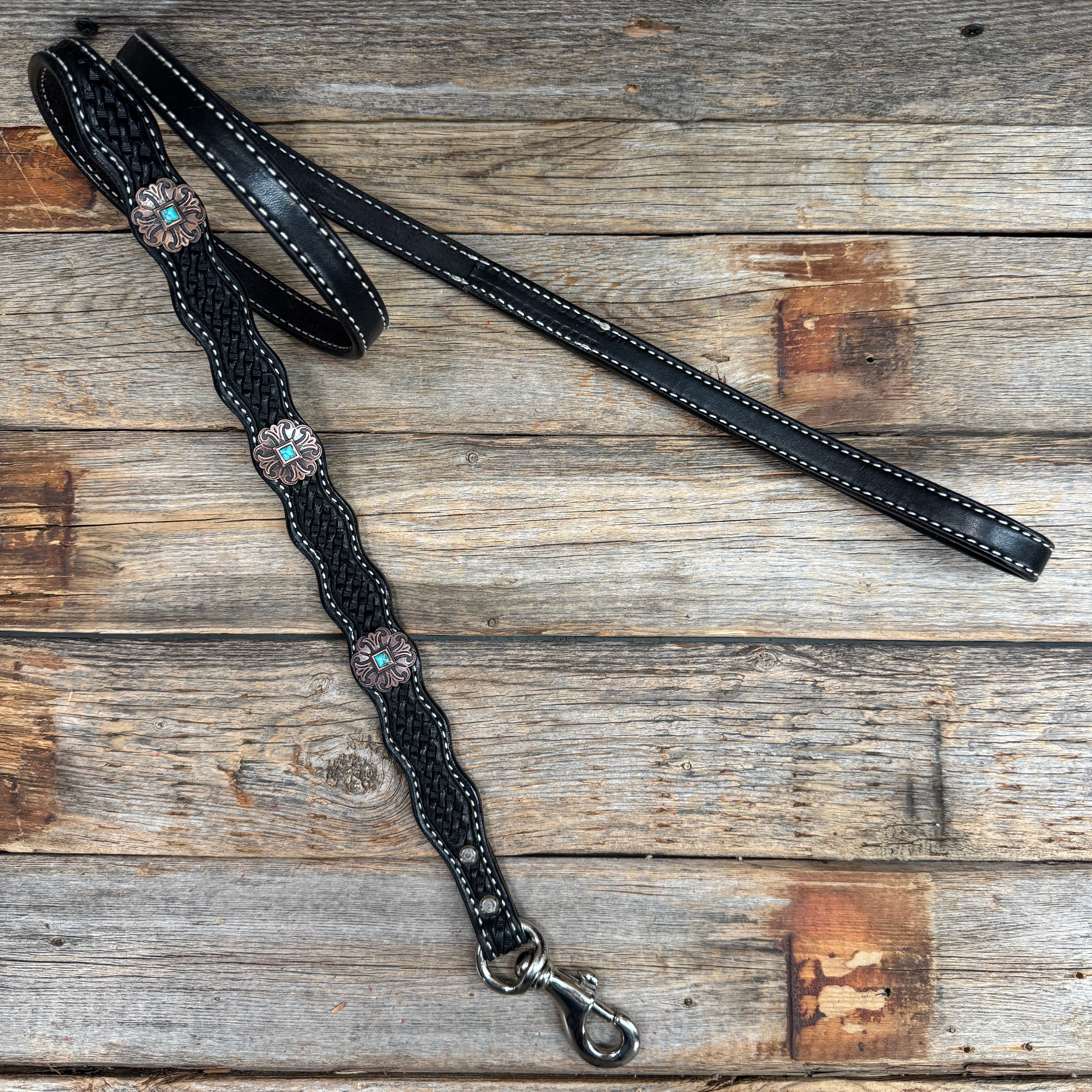 Genuine Leather Dog Collar or Leash With Copper Fleur De Lis Conchos 10" to 22" W141S -DC55