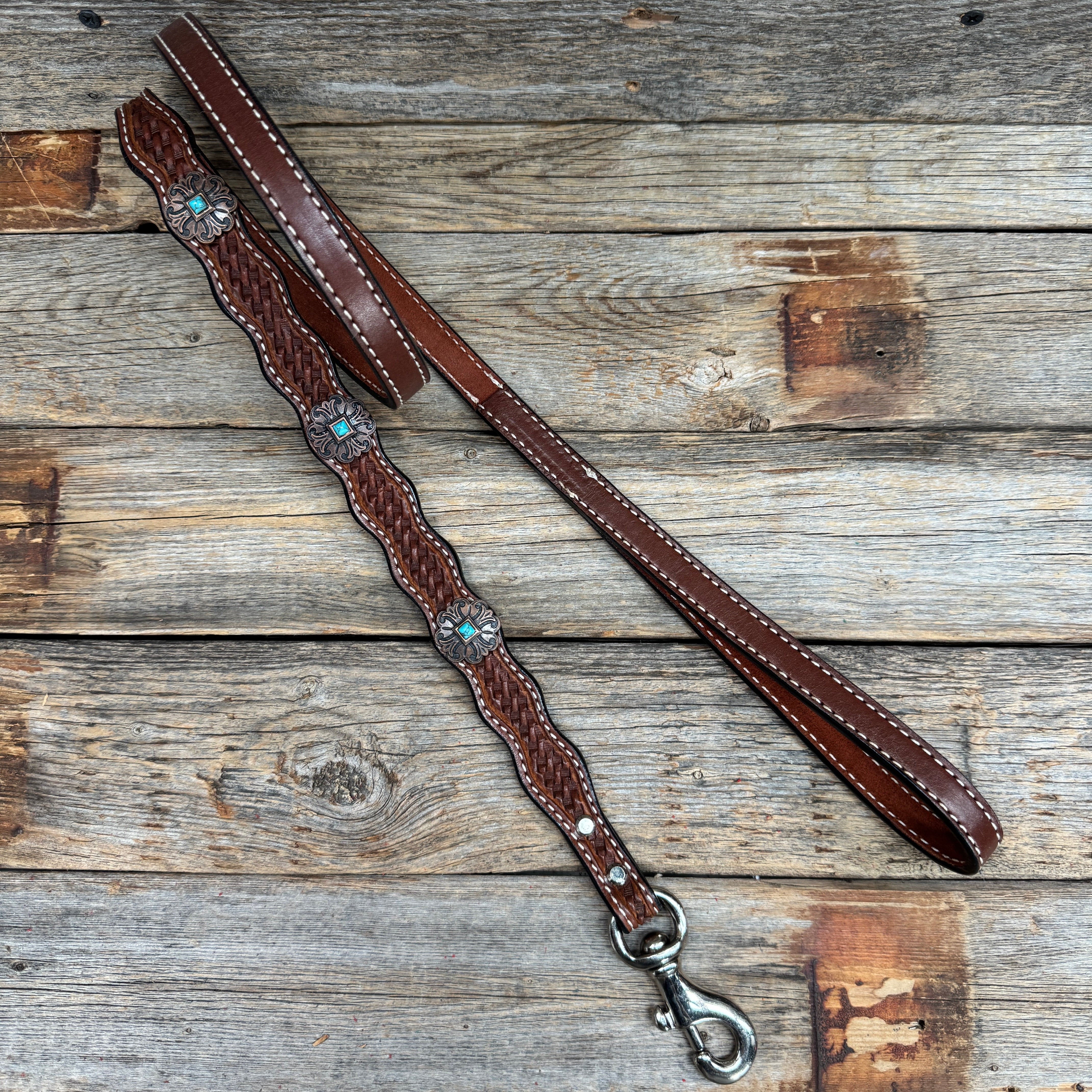 Genuine Leather Dog Collar or Leash With Copper Fleur De Lis Conchos 10" to 22" W141S -DC55