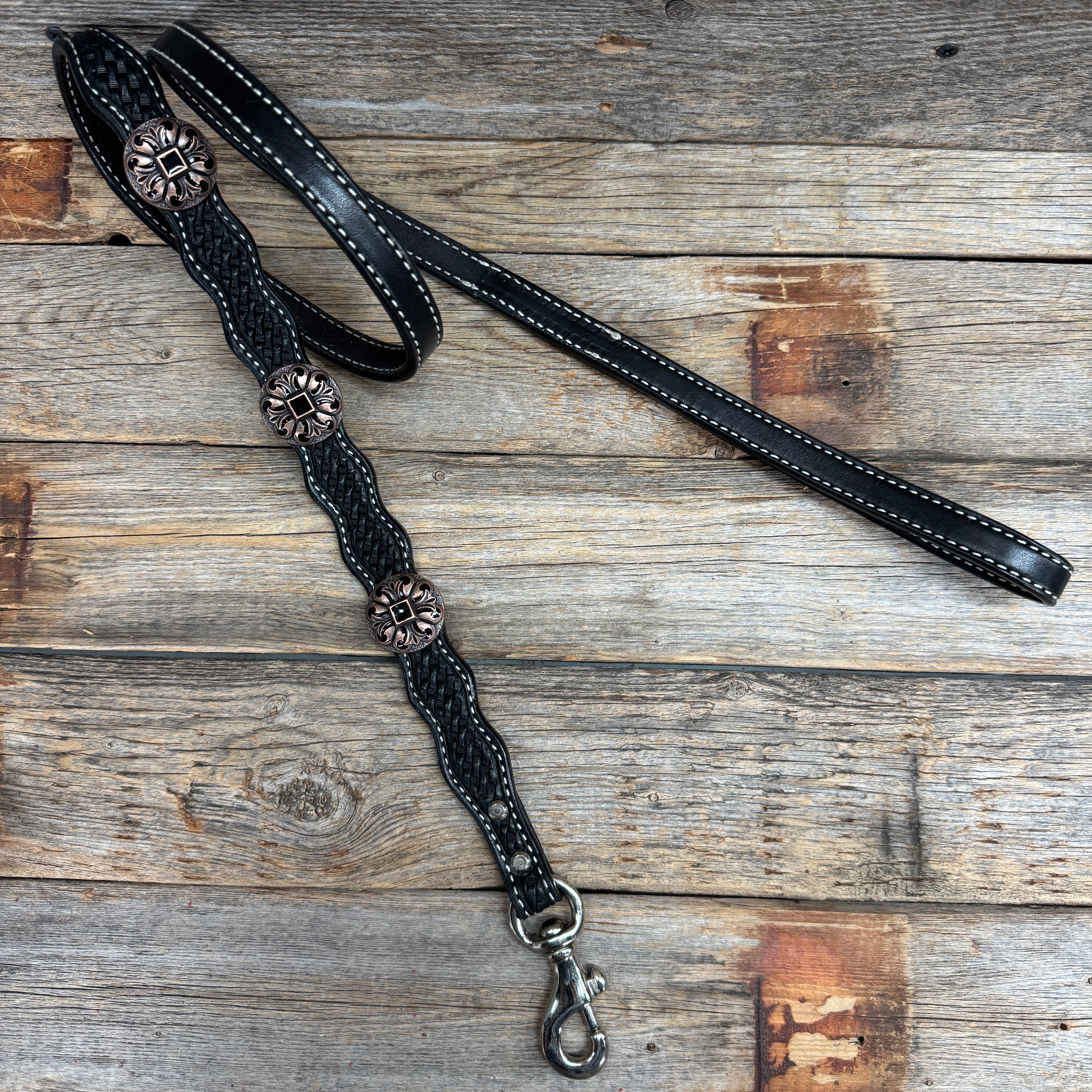 Genuine Leather Dog Collar or Leash With Black Fleur De Lis Conchos 10" to 22" W241 -DC73