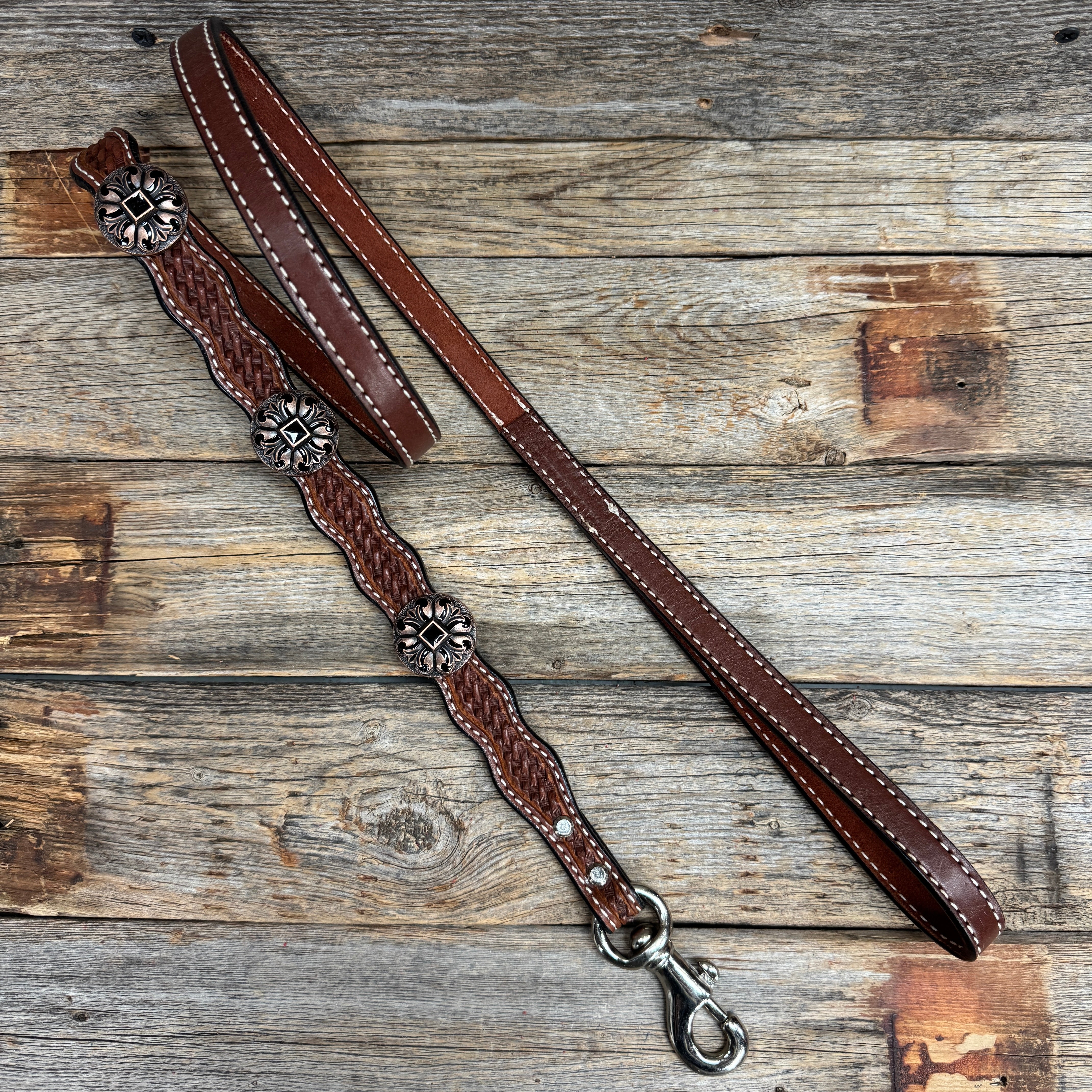 Genuine Leather Dog Collar or Leash With Black Fleur De Lis Conchos 10" to 22" W241 -DC73