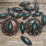 Copper and Antique Silver Turquoise Ellipse Concho #W266