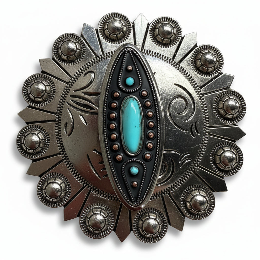 Copper and Antique Silver Turquoise Ellipse Concho #W266