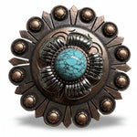 Antique Silver and Copper Turquoise Flower Concho #W267