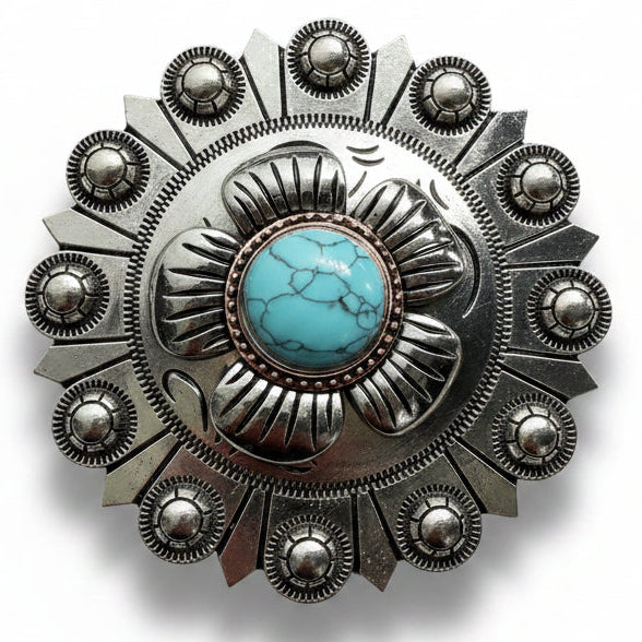 Antique Silver and Copper Turquoise Flower Concho #W267